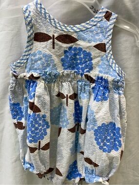 Chez Ami vintage Blue Hydrangea Print Sleeveless Baby Romper sz 12mos
